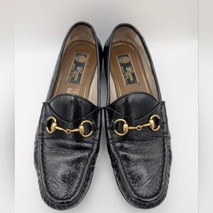 Gucci 1953 Black Patent Leather Horsebit Loafers Women's Shoes 37.5